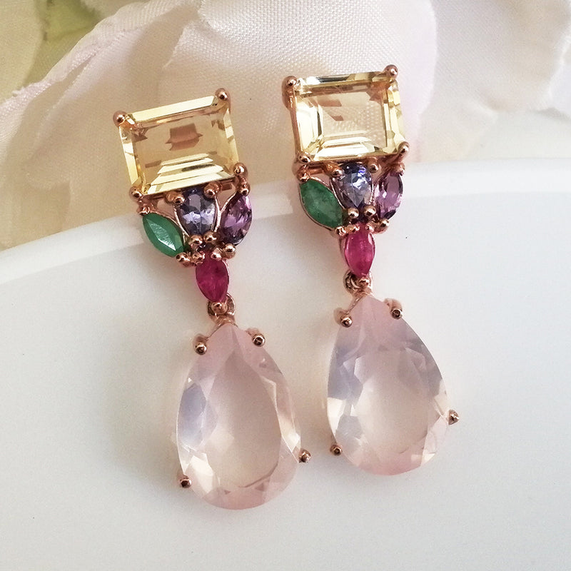 Citrine, Emerald, Ruby, Amethyst, Tanzanite, RoseQuartz Earrings