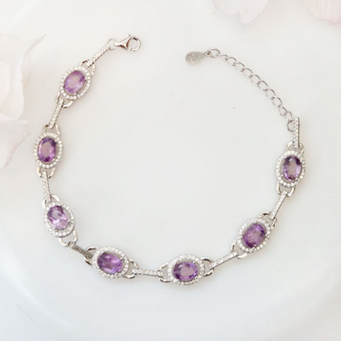 Luxurious Purple Amethyst Oval Bracelet with Timeless Radiance – Confidence and Charm
