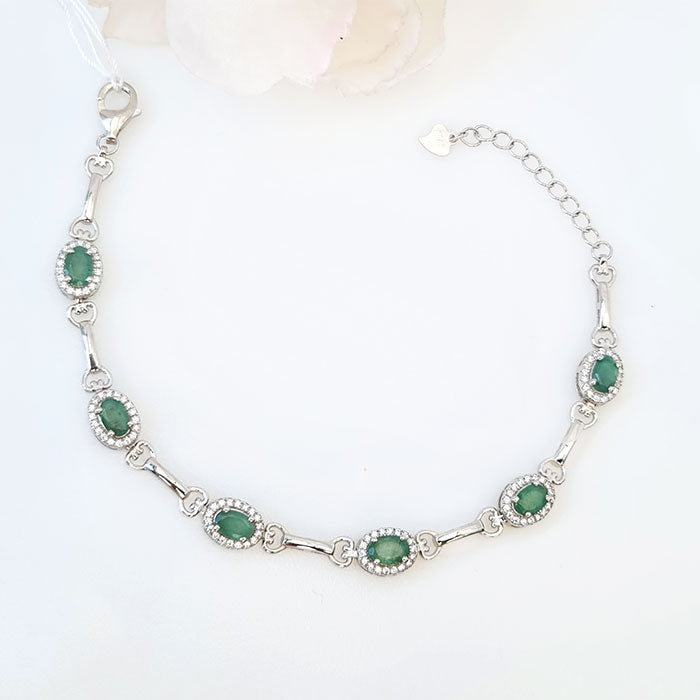 Interlock Peace Bracelet in real natural original Emerald in 925 silver for birthstone, party, or casual wear. lightweight, delicate, dainty designer jewelry