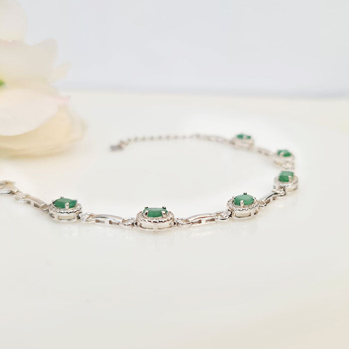 Interlock Peace Bracelet in real natural original Emerald in 925 silver for birthstone
