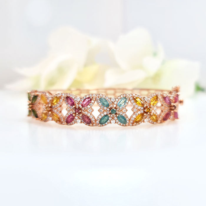 Regal Fourfold Bracelet are made of original multi gemstones and high-quality silver with rose gold plating for birthstone, party, and casual wear. lightweight, delicate, dainty designer jewelry.