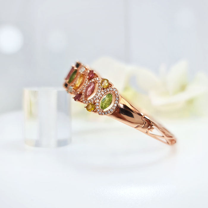 Elegant Marquise Drape Bracelet in original and authentic Tourmaline, Peridot, Topaz & Citrine are high-quality silver with rose gold plating for birthstone, party, and casual wear. lightweight, delicate, dainty designer jewelry.