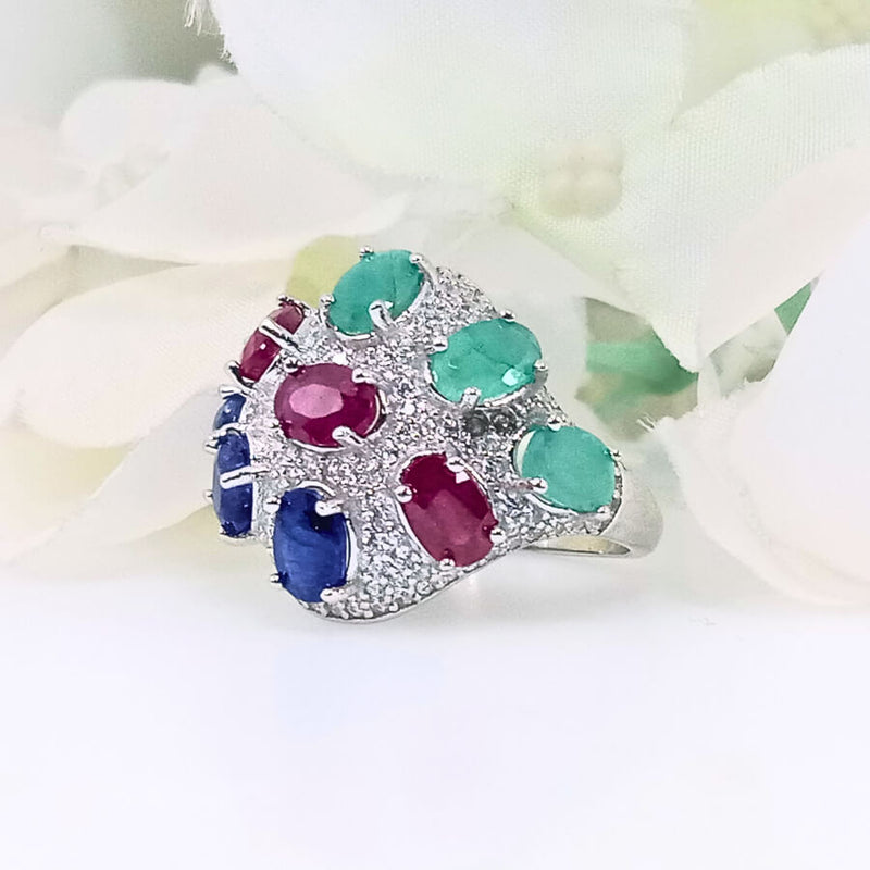 Triad of Elegance ring featuring sapphire