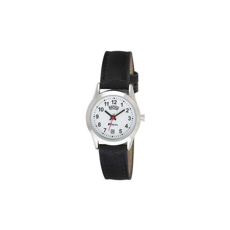 Ravel Mens Stainless Steel Day/Date Faux Leather Strap Watch + Ravel Womens Stainless Steel Day/Date Faux Leather Strap Watch R0706.20.1+R0706.20.2
