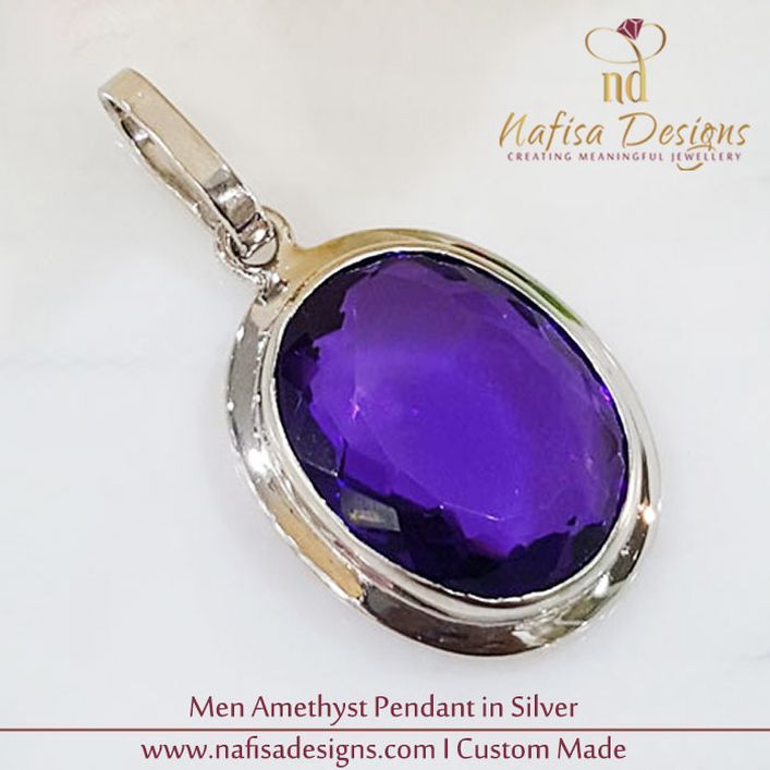 Men Amethyst Pendant in Silver