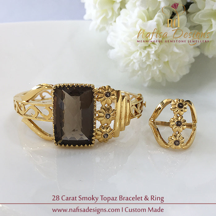 28 Ct Smoky Topaz Bracelet & Ring