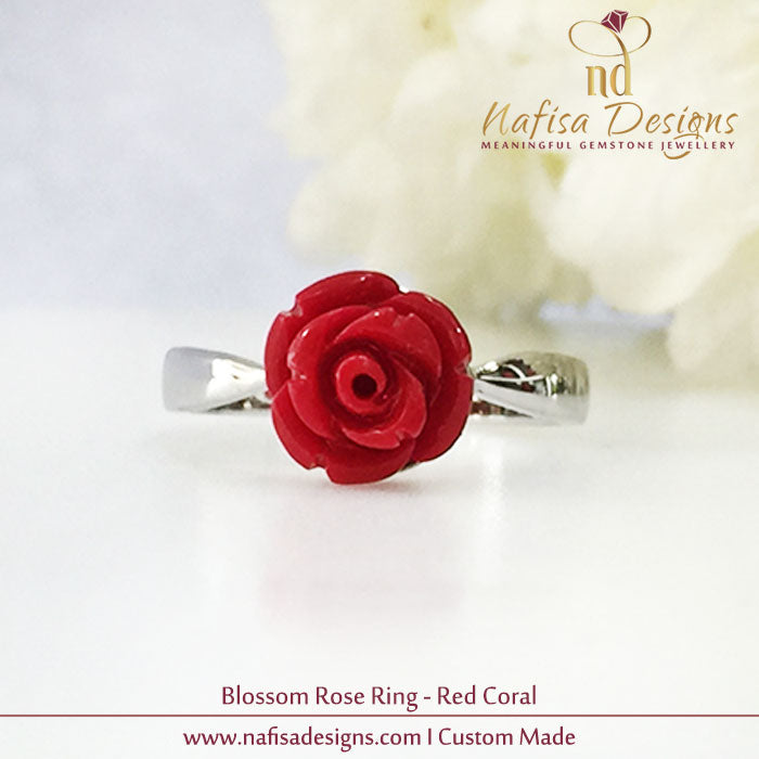 Blossom Rose Ring - Red coral