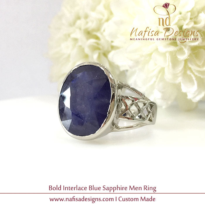 Bold Interlace Blue Sapphire Men Ring