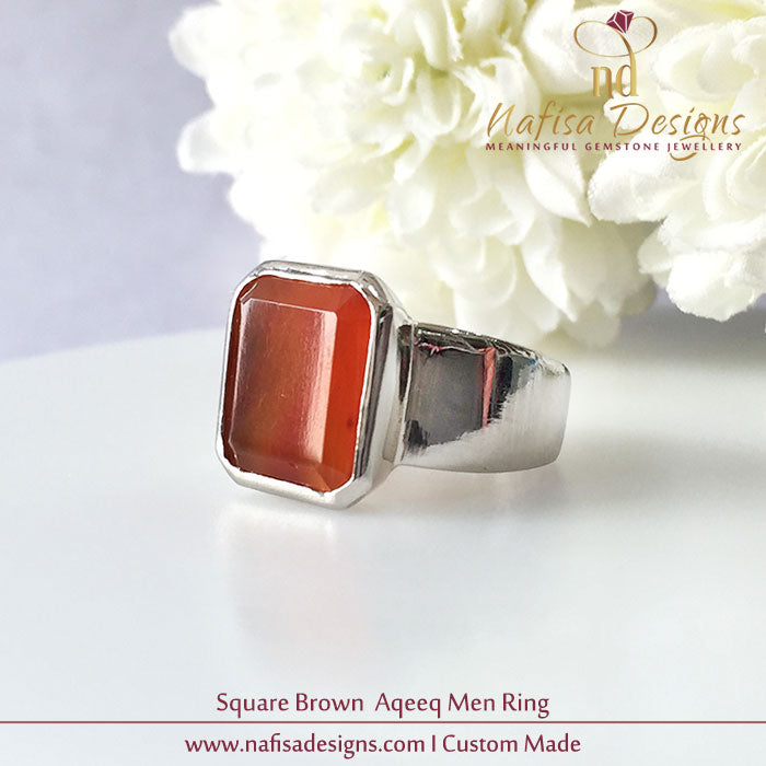 Square Brown Aqeeq Men Ring