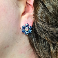 Sapphire and Opal Sun Flower Earrings