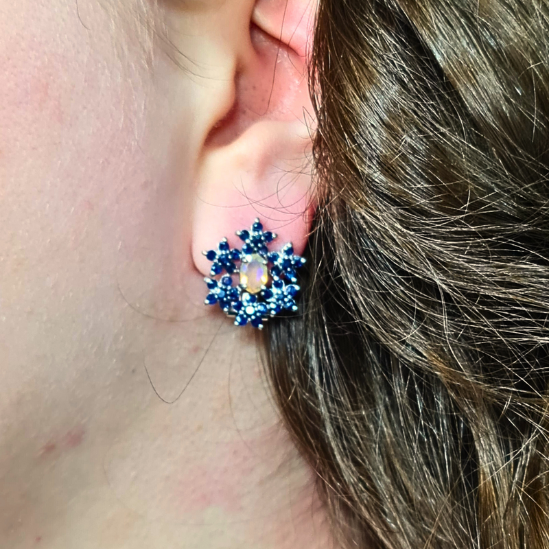 Sapphire and Opal Sun Flower Earrings
