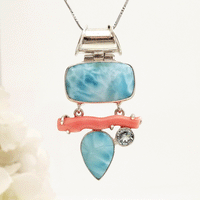 Shoreline Pendant - Larimar, Topaz & Coral