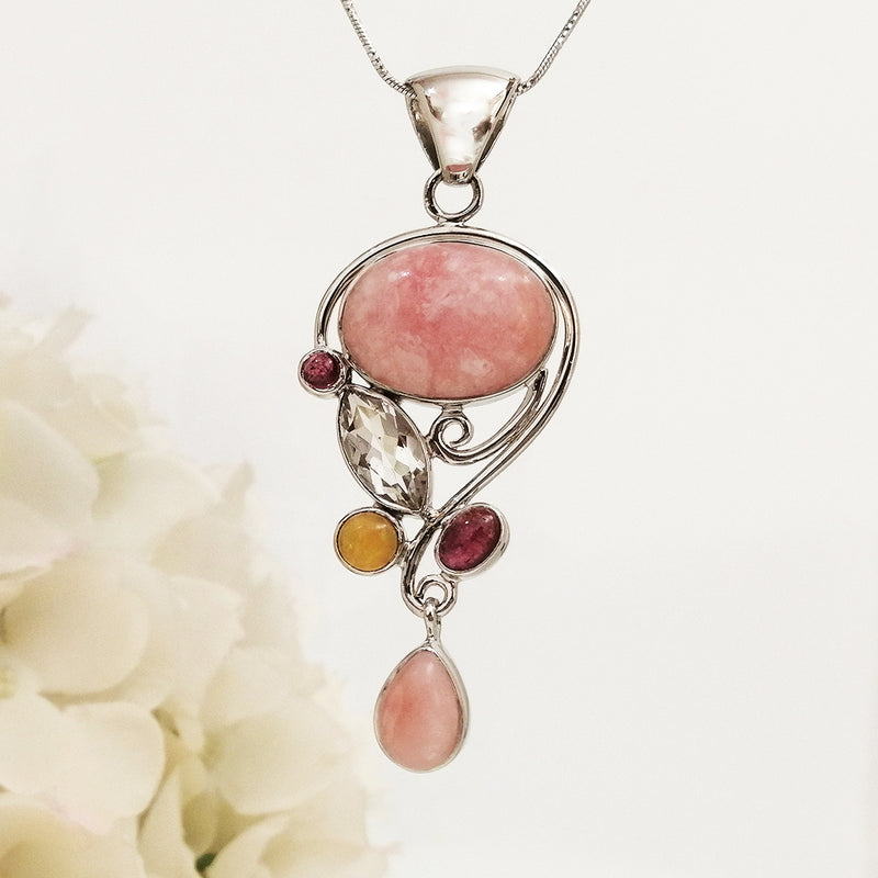 Castle Pink Opal Pendant - with topaz and tourmaline