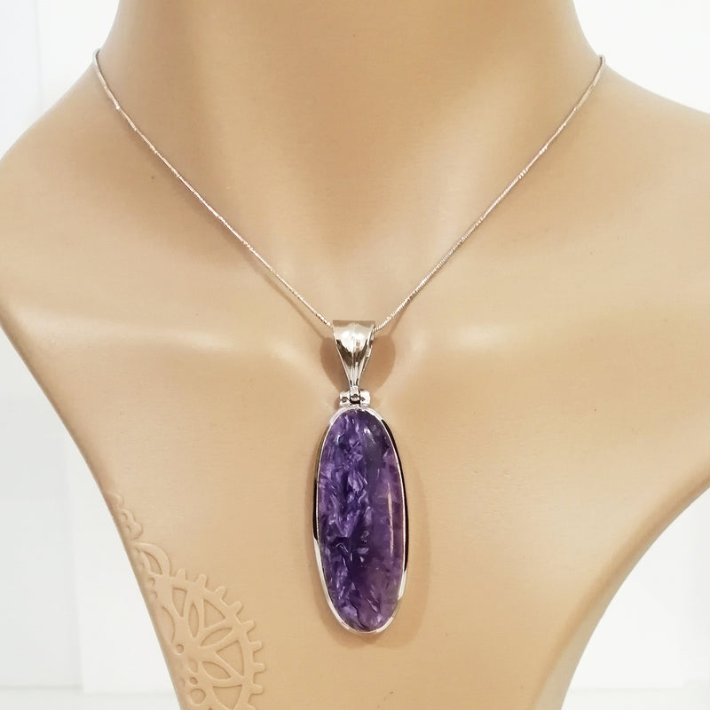 Charoite Pendant in high-quality silver ready available at Nafisa Designs