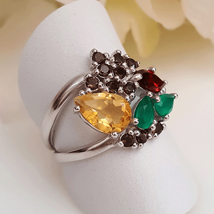 Felicity Ring - CITRINE, SMOKY TOPAZ, GREEN ONYX, GARNET