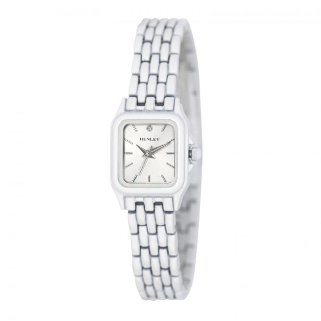 Henley Ladies Rectangular Petite Case sunray dial White Bracelet Watch H07240.4