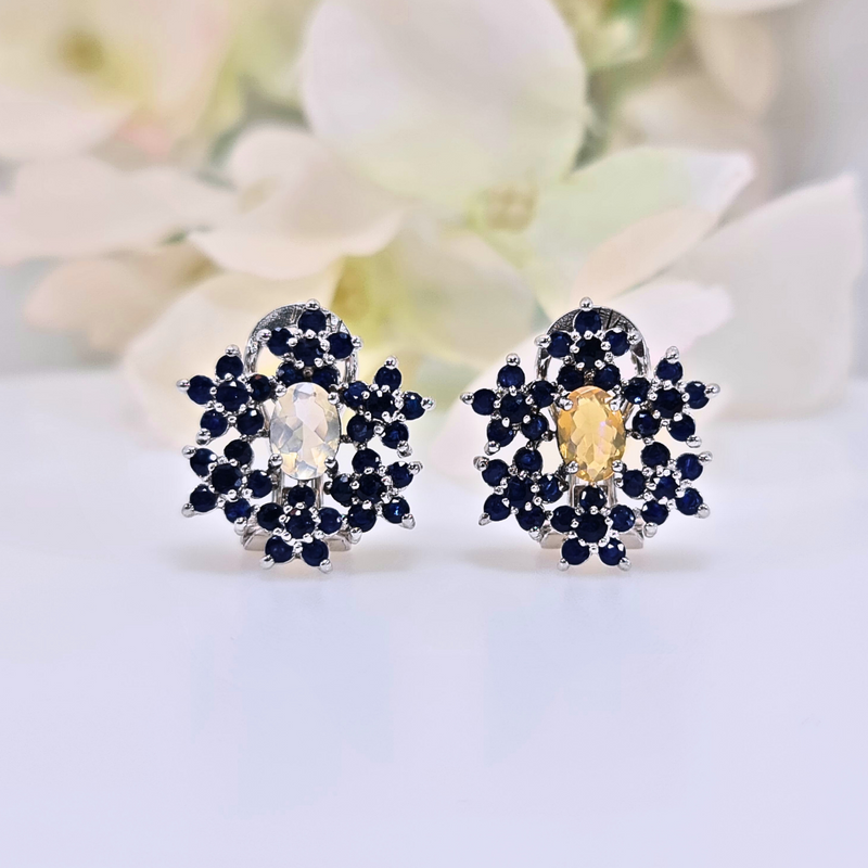 Sapphire Opal Earrings Party Wear Luxury brand in Jewellery top 10 original authentic real pure Gemstone U.K. UK, England Manchester Global Shipping Free delivery Ships to USA Gemstone real original high-quality designer best latest brand high brand real 