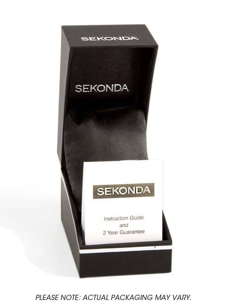 Sekonda Womens Grey Dial Silver Case & Black Leather Strap Watch