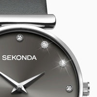 Sekonda Womens Grey Dial Silver Case & Black Leather Strap Watch