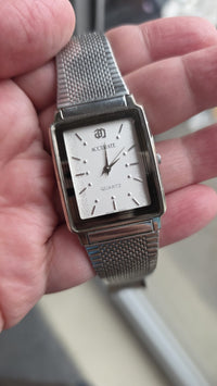 Men Watch in Silver Strap Analog Accurate Wide White Model