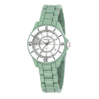 Henley Ladies Enamelled Round Case Silver sunray dial Green Bracelet Watch H07241.11