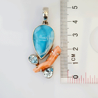 Riverine Pendant - Larimar, Coral & Topaz (11.32 gms)