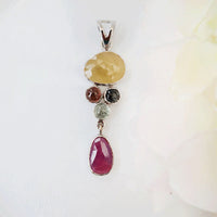 Sophisticated Pendant in Yellow Sapphire, Ruby & Tourmaline made in 925 Silver by Nafisa Designs. Manchester UK. Free Global Shipping!