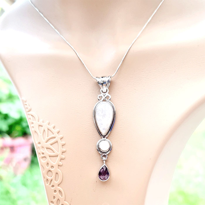 Mystic Grace Pendant - Moonstone, Pearl & Amethyst