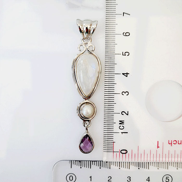 Mystic Grace Pendant - Moonstone, Pearl & Amethyst
