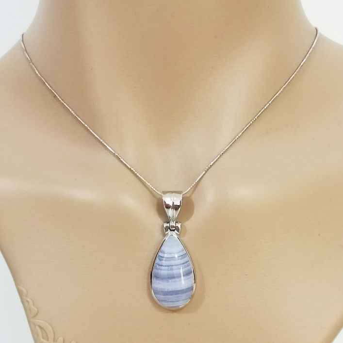 Blue Lace Agate Pendant in high quality silver ready available at Nafisa Designs