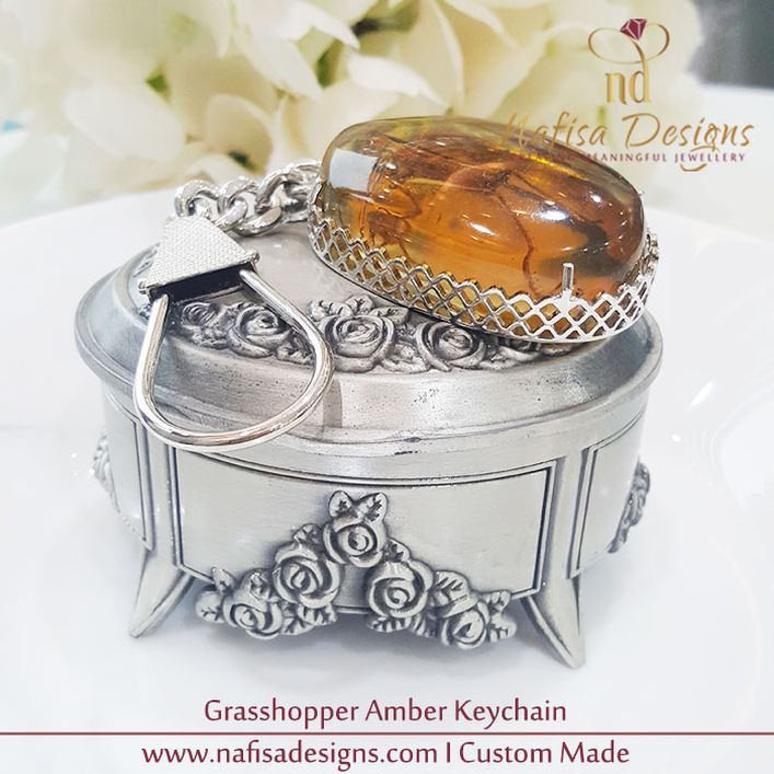 Grasshopper Amber Keychain