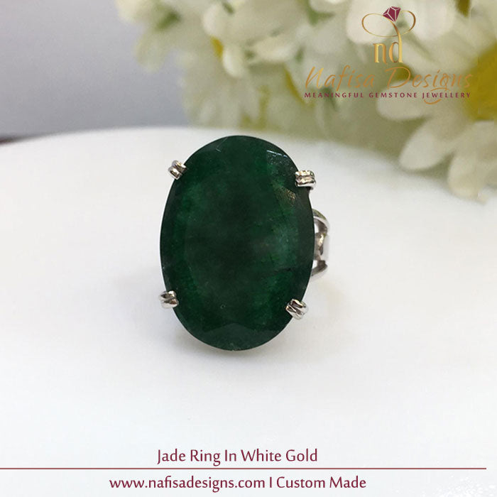 Bold Jade Ring In White Gold