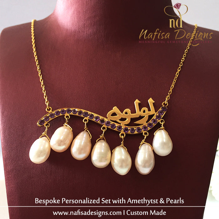 Bespoke Personalized Set In Amethyst & Pearl