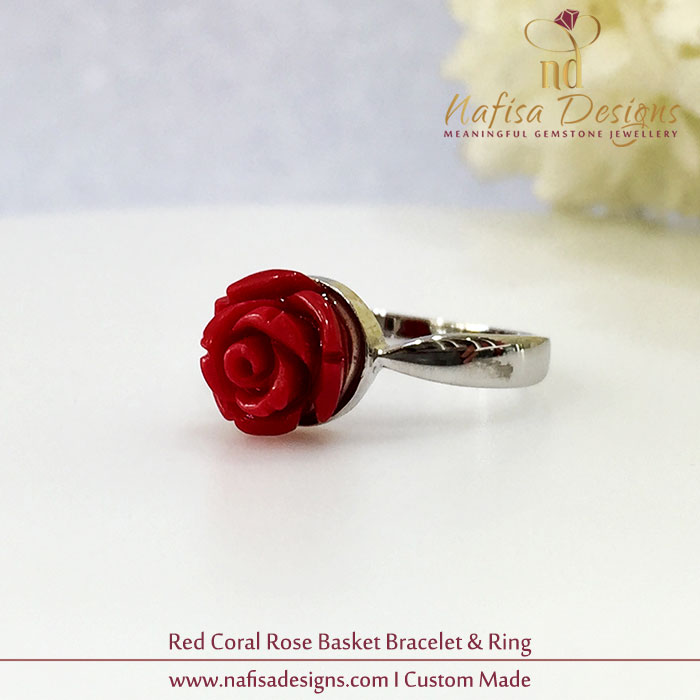 Red Coral Rose Basket Bracelet & Ring