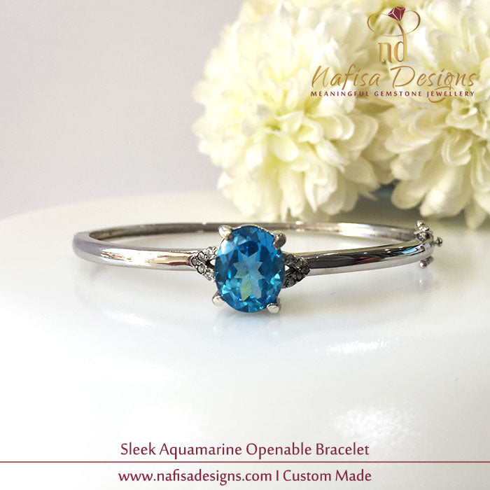 Sleek Aquamarine Openable Bracelet