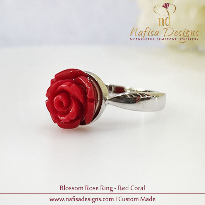 Blossom Rose Ring - Red coral