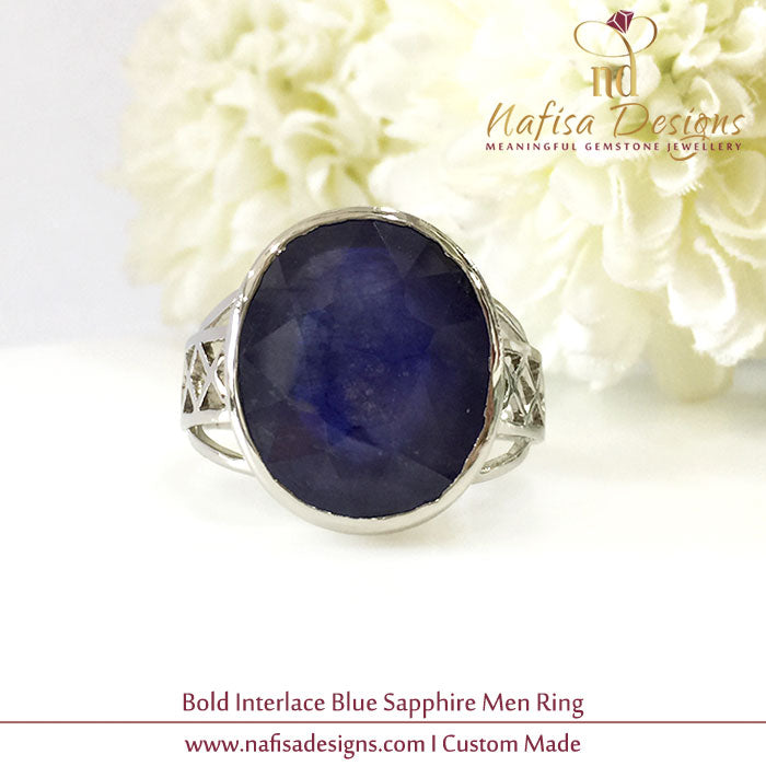 Bold Interlace Blue Sapphire Men Ring