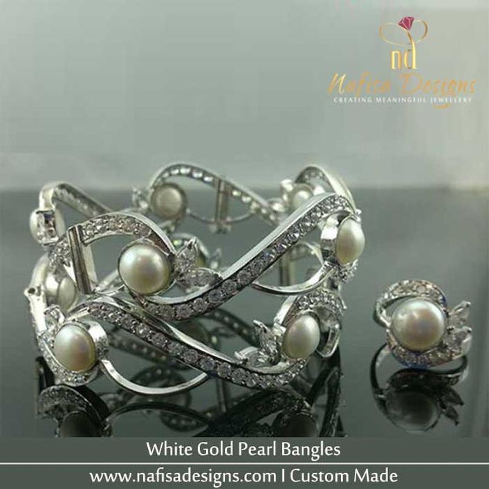 White Gold Pearl Bangles