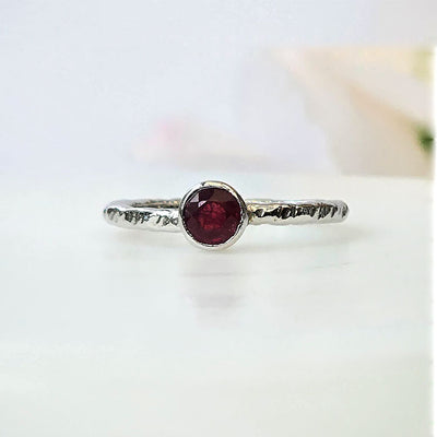 Garnet Gleam Ring in real natural original Garnet  in 925 silver in hammered finished design for birthstone, party, or casual wear. light weight, delicate, dainty designer jewellery