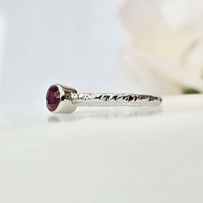 Garnet Gleam Ring in real natural original Garnet  in 925 silver in hammered finished design for birthstone