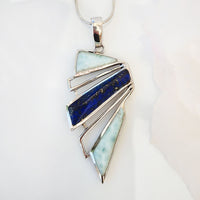 Lapis Lazuli & Larimar Pendant made in 925 Silver by Nafisa Designs. Manchester UK. Free Global Shipping!