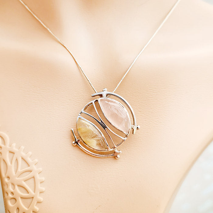 Divine Duo Pendant - Rose Quartz & Rutile Quartz