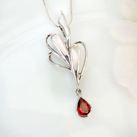 Pear Shape Garnet Pendant made in 925 Silver by Nafisa Designs. Manchester UK. Free Global Shipping!