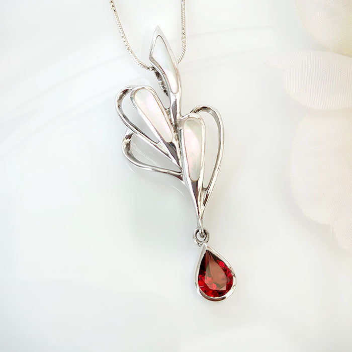 Pear Shape Garnet Pendant made in 925 Silver by Nafisa Designs. Manchester UK. Free Global Shipping!
