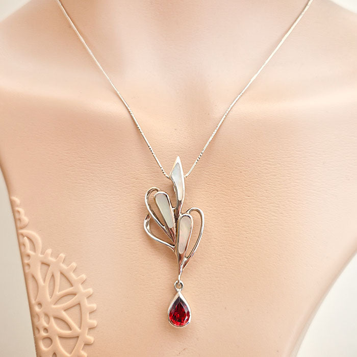 Pear Shape Garnet Pendant made in 925 Silver by Nafisa Designs. Manchester UK. Free Global Shipping!