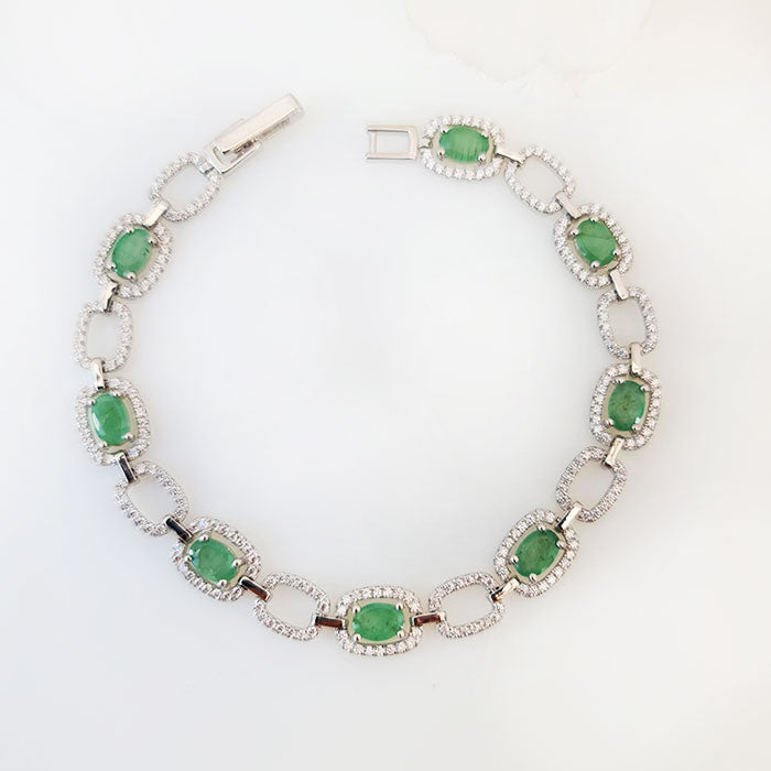 Jewel of the Forest Garden Bracelet in real natural original Emerald in 925 silver for birthstone, party, or casual wear. lightweight, delicate, dainty designer jewellery.
