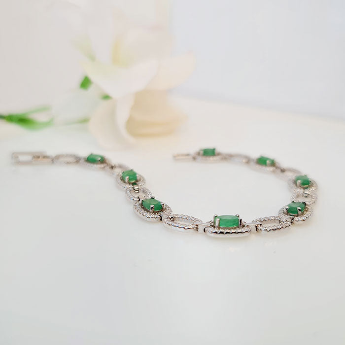 Jewel of the Forest Garden Bracelet in real natural original Emerald in 925 silver for birthstone
