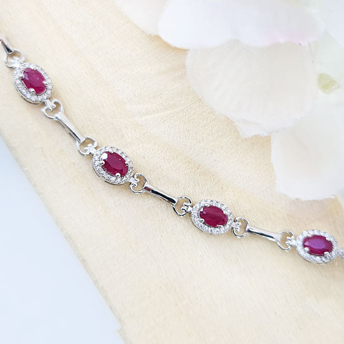 Interlock love Bracelet in real natural original Ruby in 925 silver for birthstone