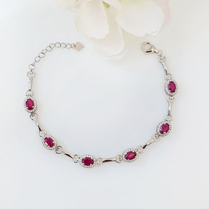 Interlock love Bracelet in real natural original Ruby in 925 silver for birthstone, party, or casual wear. lightweight, delicate, dainty designer jewellery.
