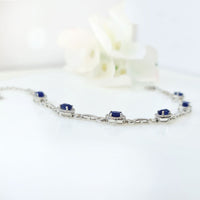 Interlock Wisdom Bracelet in real natural original Blue Sapphire in 925 silver for birthstone